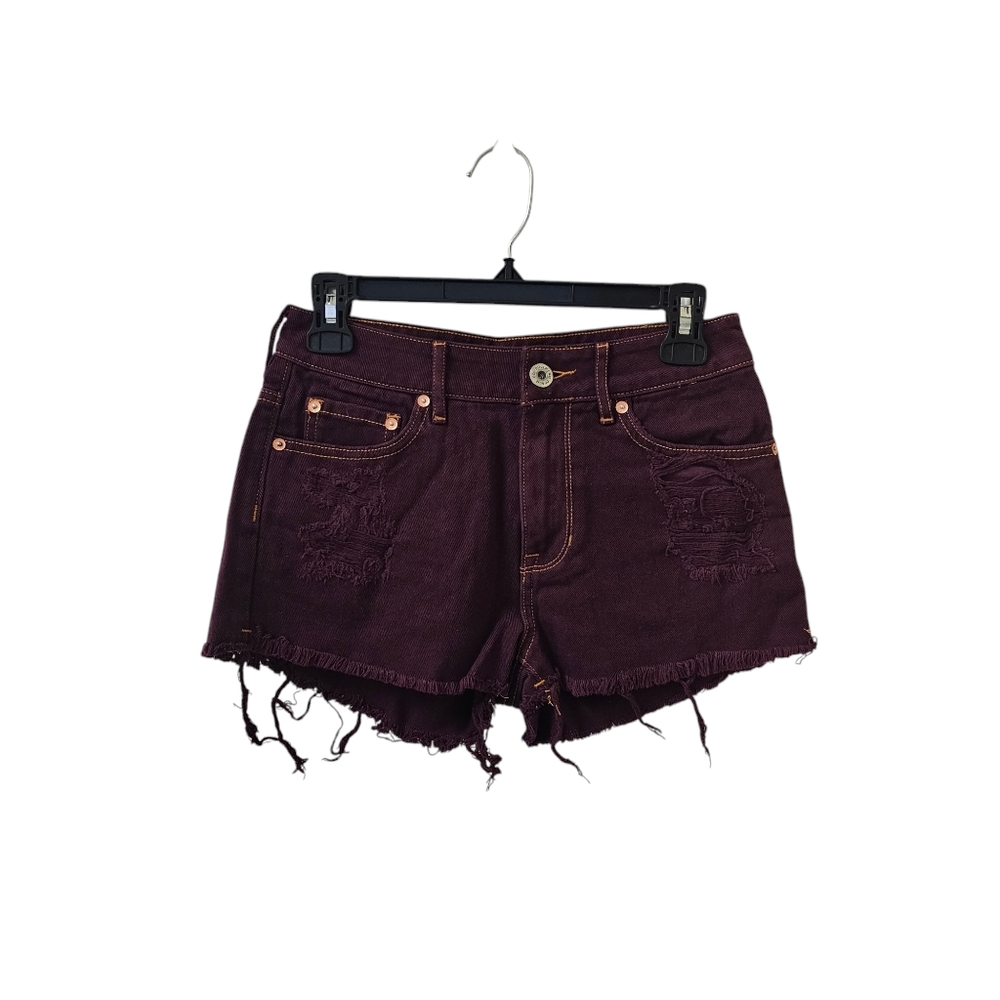 Bullhead Burgundy Distressed Jean Shorts Size 3 High Rise Raw Hem